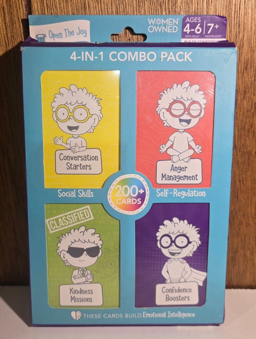 Open The Joy 4-in-1 Combo Pack Emotional Intelligence Cards 200+ Kids Ages 4-7